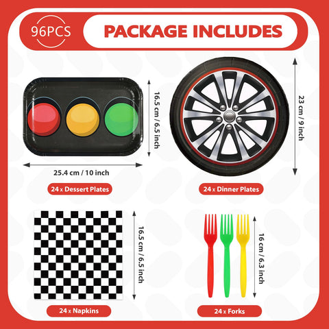 96 Pcs Racing Theme Party Plates and Napkins - Grencian