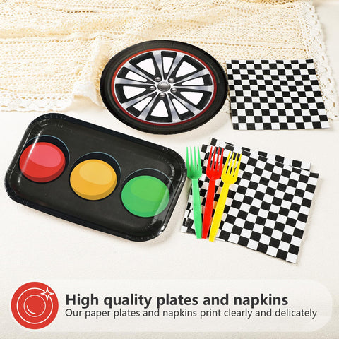 96 Pcs Racing Theme Party Plates and Napkins - Grencian