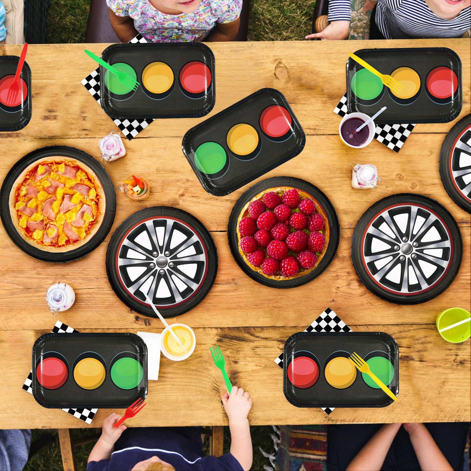 96 Pcs Racing Theme Party Plates and Napkins - Grencian