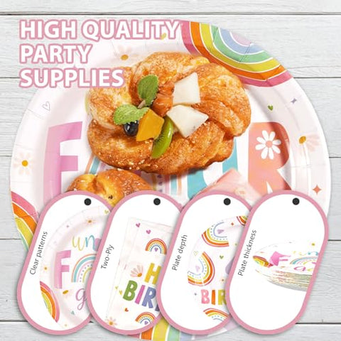 96 Pcs Rainbow 4th Birthday Party Plates and Napkins - Grencian