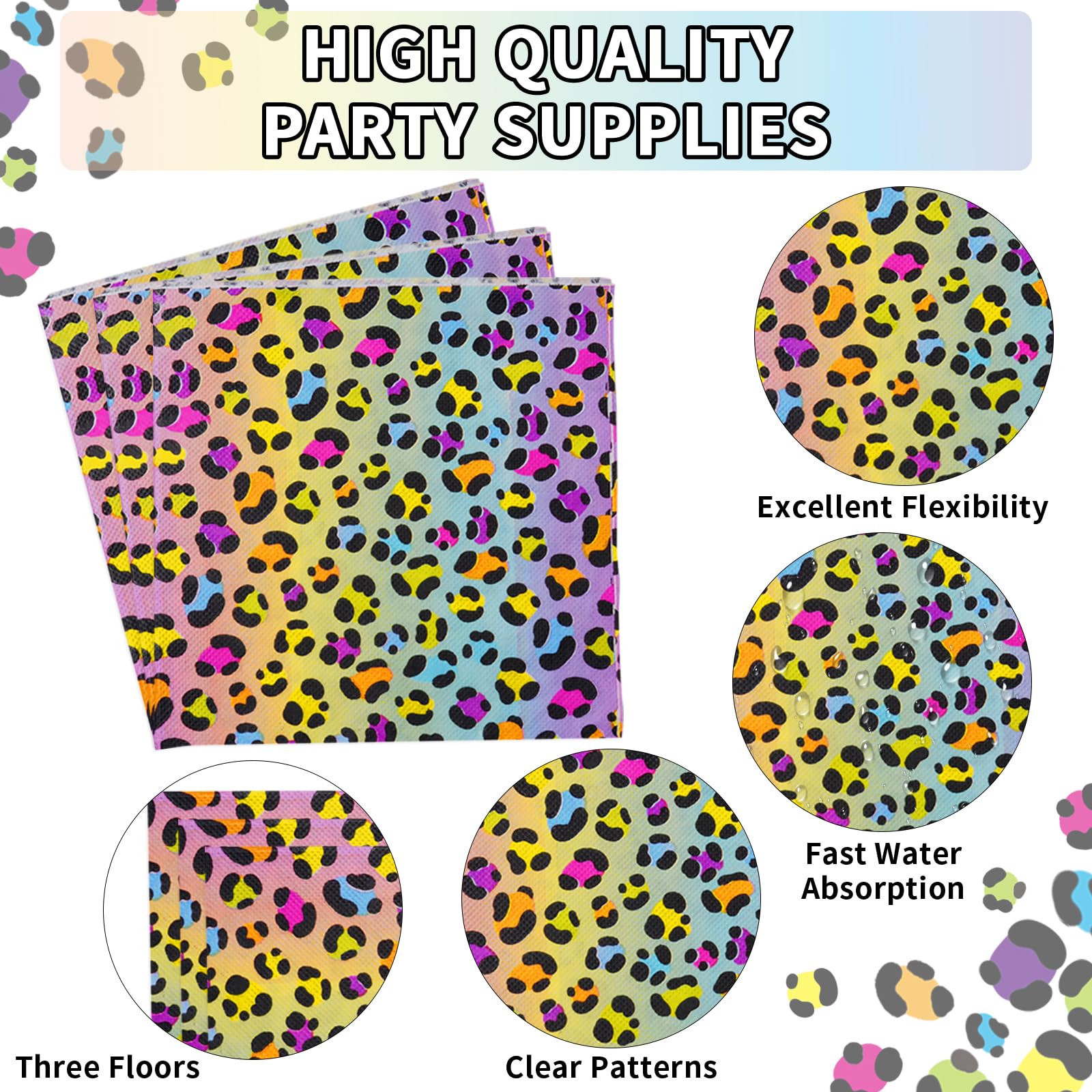 96 Pcs Rainbow Leopard Party Plates and Napkins - Grencian