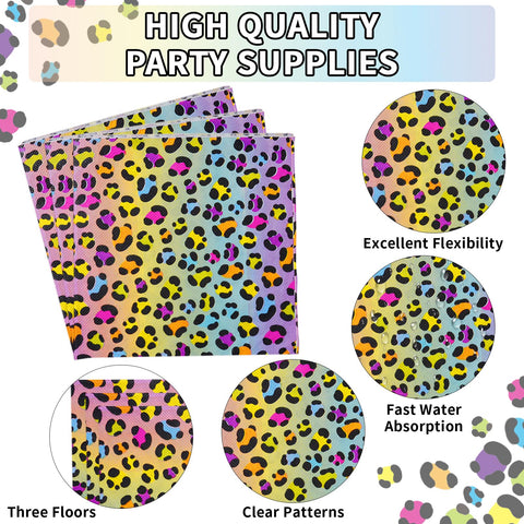 96 Pcs Rainbow Leopard Party Plates and Napkins - Grencian
