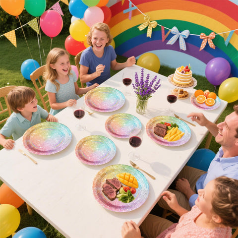 96 Pcs Rainbow Party Plates and Napkins - Grencian