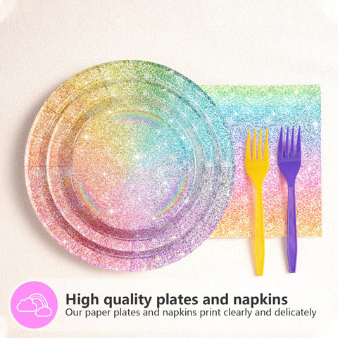 96 Pcs Rainbow Party Plates and Napkins - Grencian