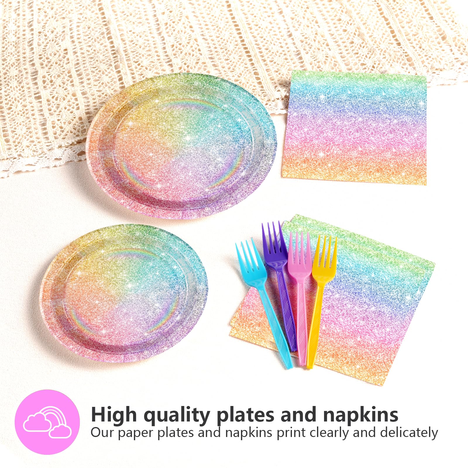 96 Pcs Rainbow Party Plates and Napkins - Grencian