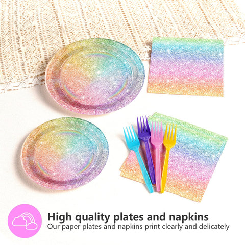 96 Pcs Rainbow Party Plates and Napkins - Grencian