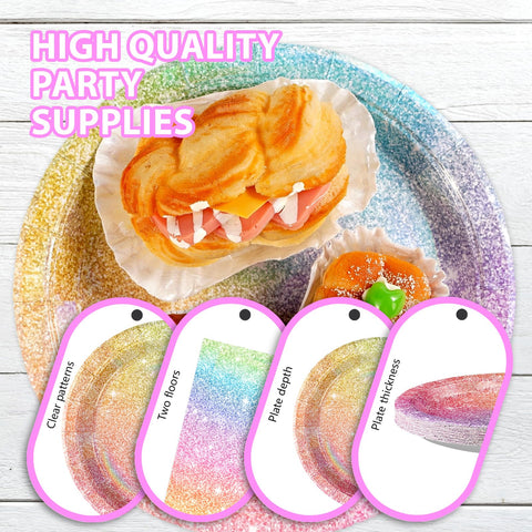 96 Pcs Rainbow Party Plates and Napkins - Grencian