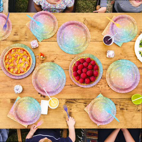 96 Pcs Rainbow Party Plates and Napkins - Grencian