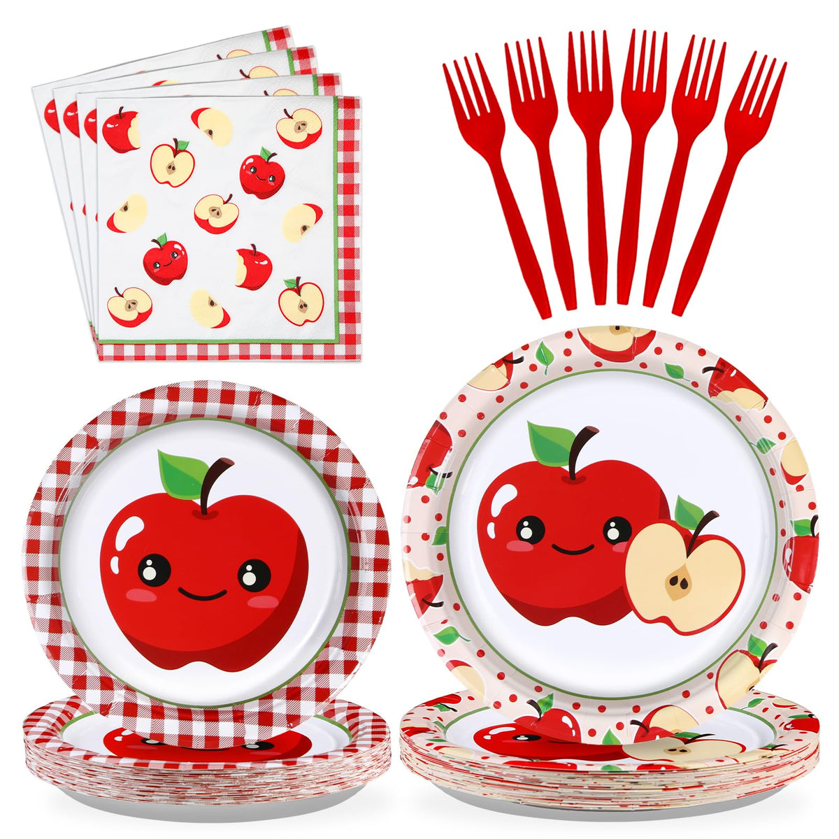 96 Pcs Red Apple Party Plates and Napkins - Grencian