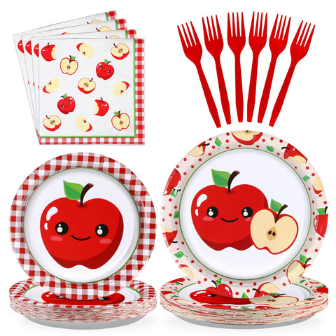 96 Pcs Red Apple Party Plates and Napkins - Grencian