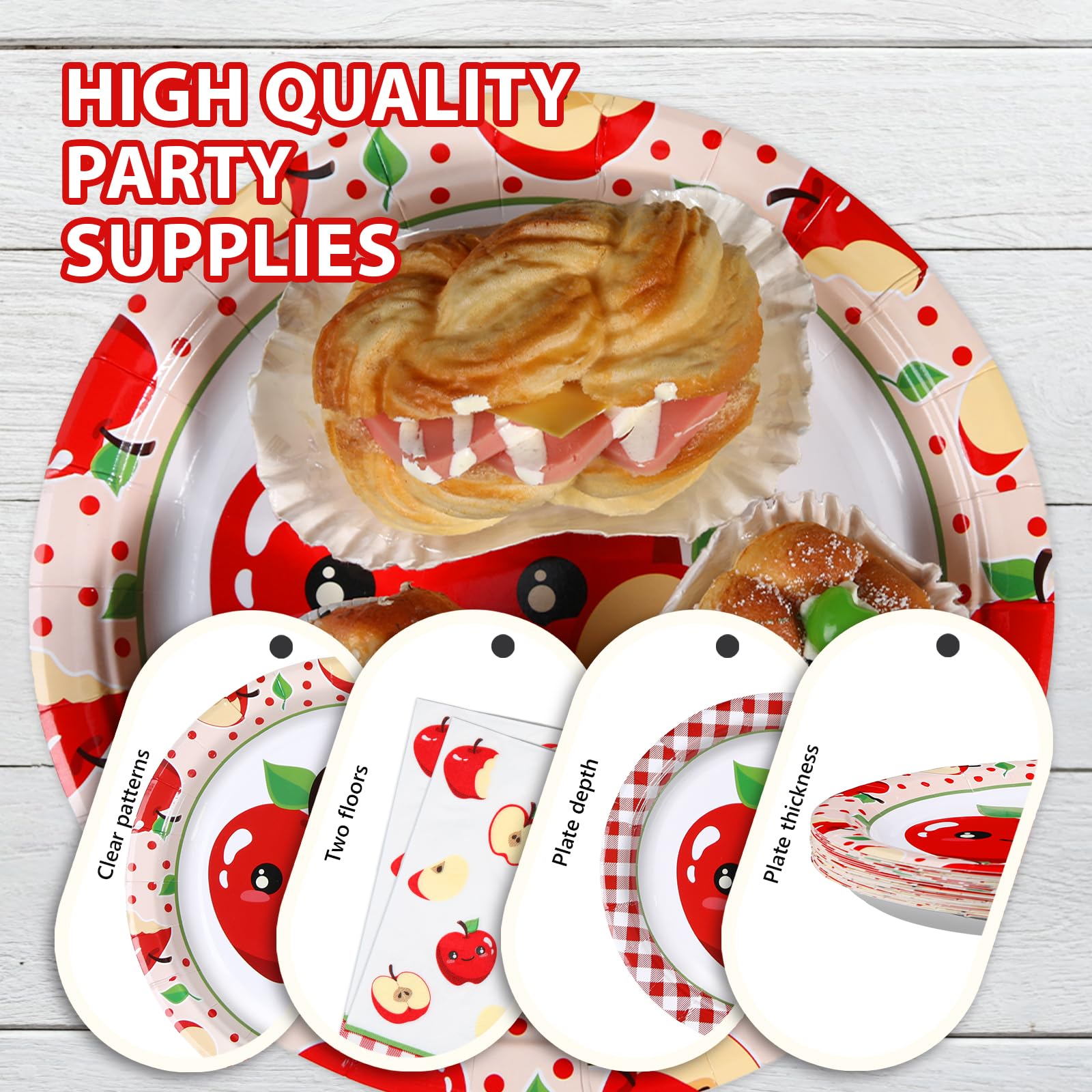 96 Pcs Red Apple Party Plates and Napkins - Grencian
