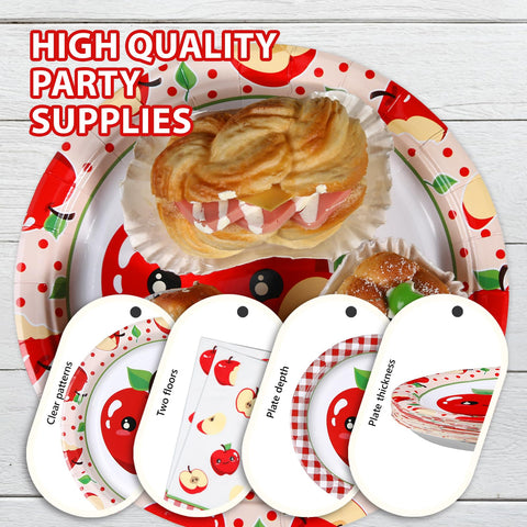 96 Pcs Red Apple Party Plates and Napkins - Grencian