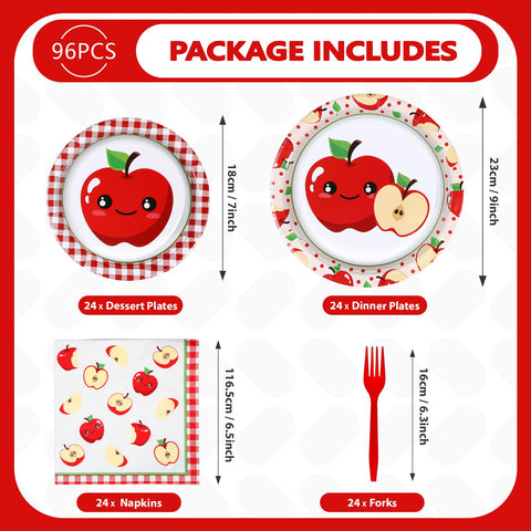 96 Pcs Red Apple Party Plates and Napkins - Grencian