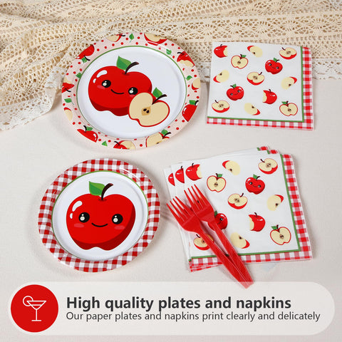 96 Pcs Red Apple Party Plates and Napkins - Grencian
