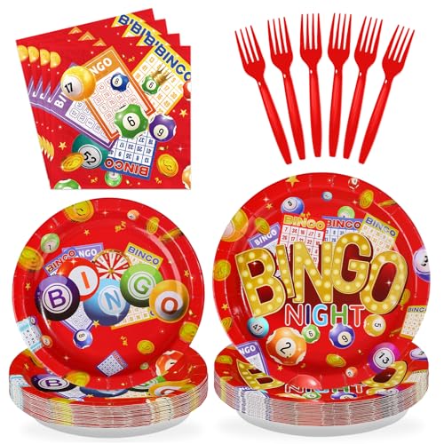 96 Pcs Red Bingo Night Party Plates and Napkins - Grencian
