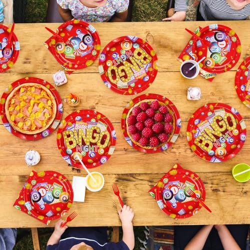 96 Pcs Red Bingo Night Party Plates and Napkins - Grencian