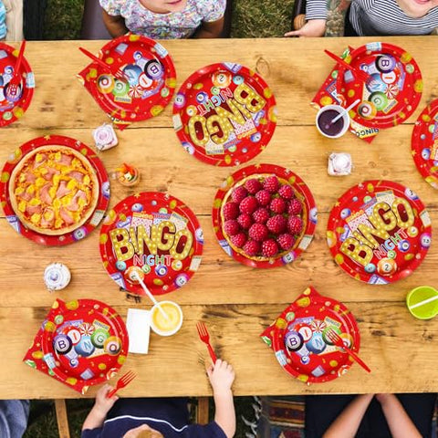 96 Pcs Red Bingo Night Party Plates and Napkins - Grencian