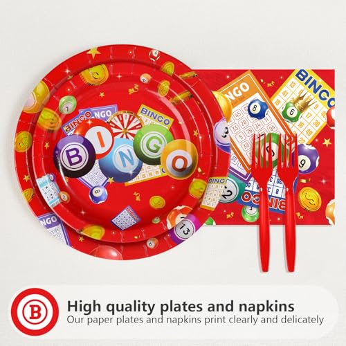 96 Pcs Red Bingo Night Party Plates and Napkins - Grencian