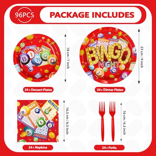96 Pcs Red Bingo Night Party Plates and Napkins - Grencian