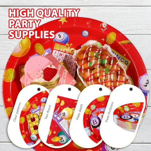 96 Pcs Red Bingo Night Party Plates and Napkins - Grencian