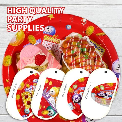 96 Pcs Red Bingo Night Party Plates and Napkins - Grencian