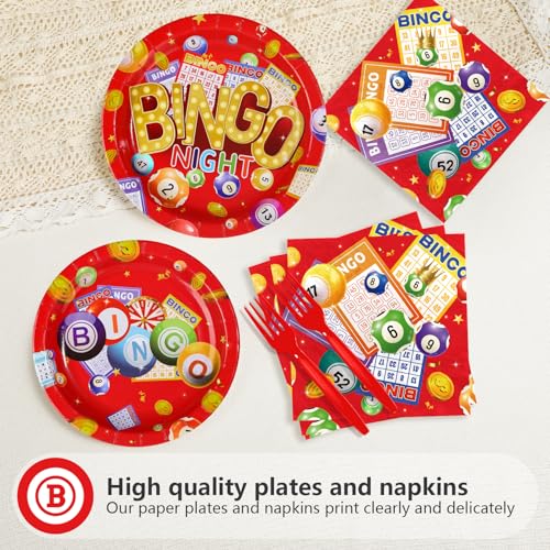 96 Pcs Red Bingo Night Party Plates and Napkins - Grencian