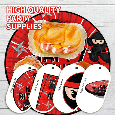 96 Pcs Red Black Ninja Birthday Party Plates and Napkins - Grencian