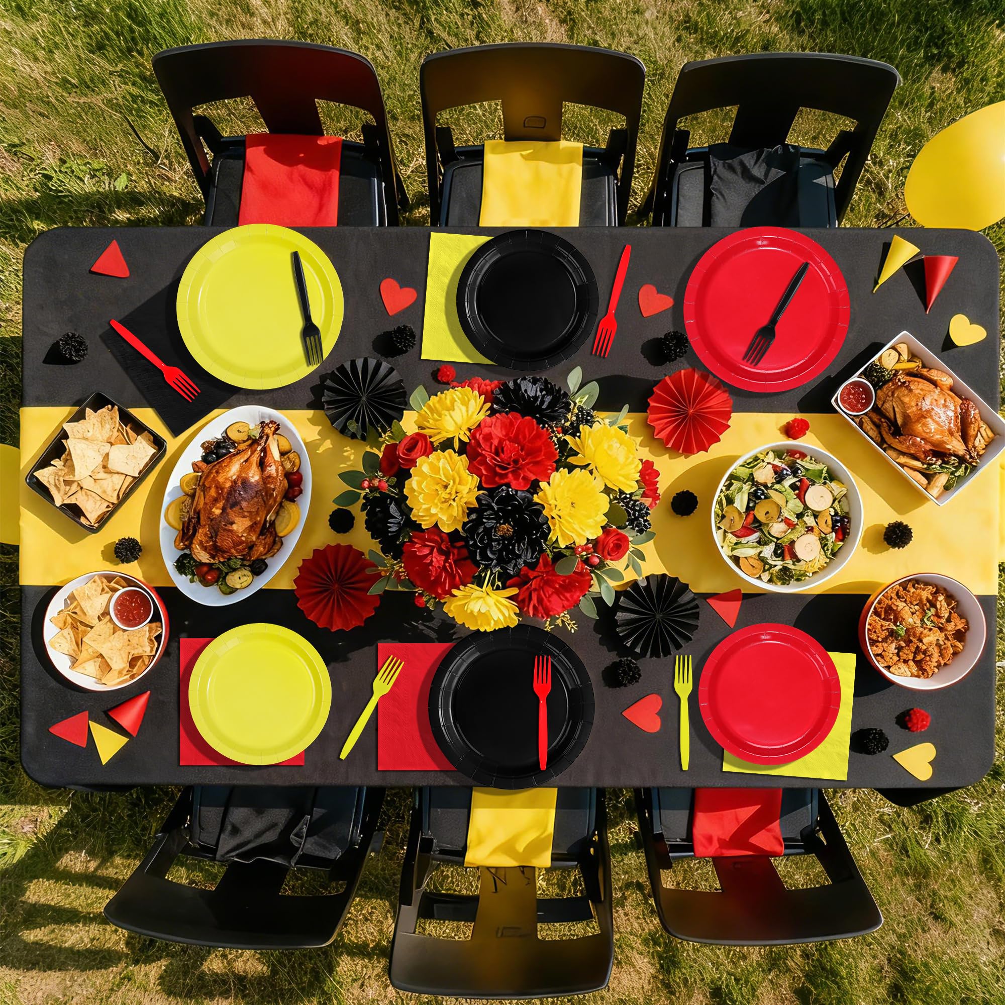 96 Pcs Red Black Yellow Party Plates and Napkins - Grencian