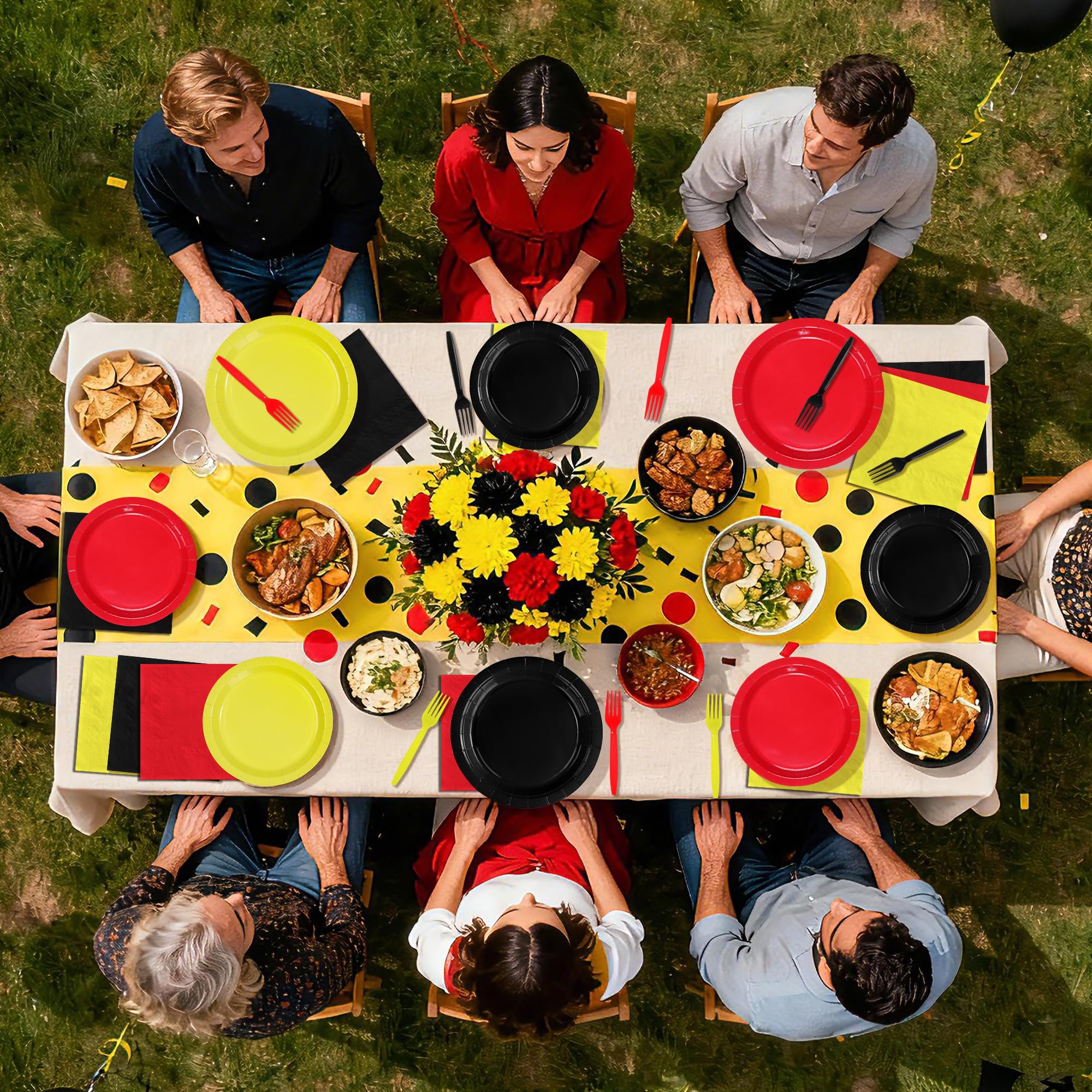 96 Pcs Red Black Yellow Party Plates and Napkins - Grencian