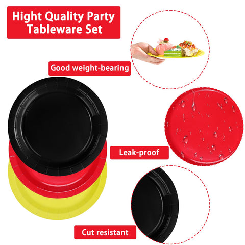 96 Pcs Red Black Yellow Party Plates and Napkins - Grencian