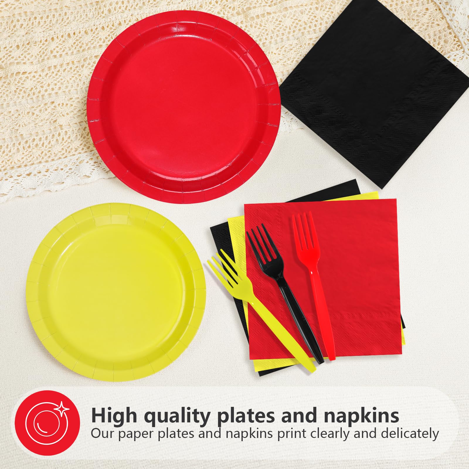 96 Pcs Red Black Yellow Party Plates and Napkins - Grencian