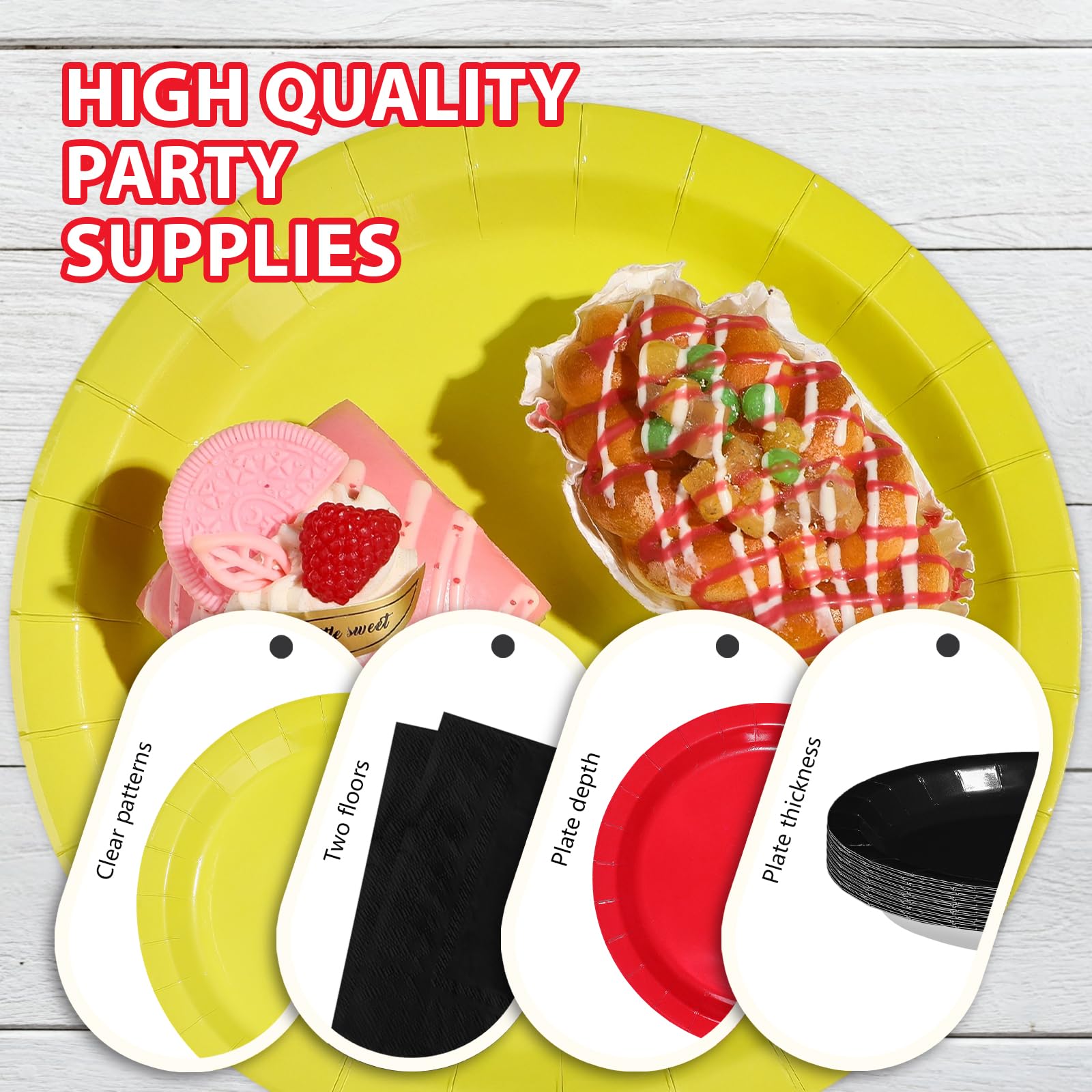 96 Pcs Red Black Yellow Party Plates and Napkins - Grencian