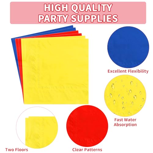 96 Pcs Red Blue Yellow Party Plates and Napkins - Grencian