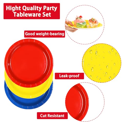 96 Pcs Red Blue Yellow Party Plates and Napkins - Grencian