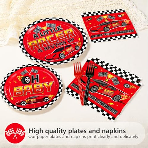 96 Pcs Red Car Baby Shower Party Plates and Napkins - Grencian