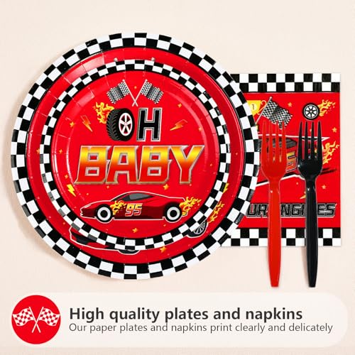 96 Pcs Red Car Baby Shower Party Plates and Napkins - Grencian