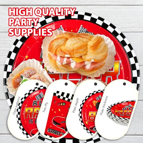 96 Pcs Red Car Baby Shower Party Plates and Napkins - Grencian