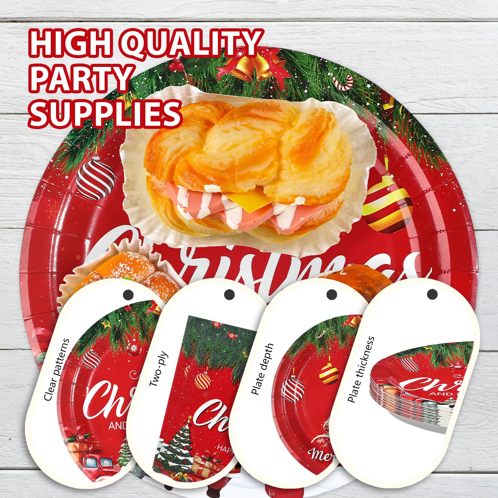 96 Pcs Red Christmas Party Plates and Napkins - Grencian