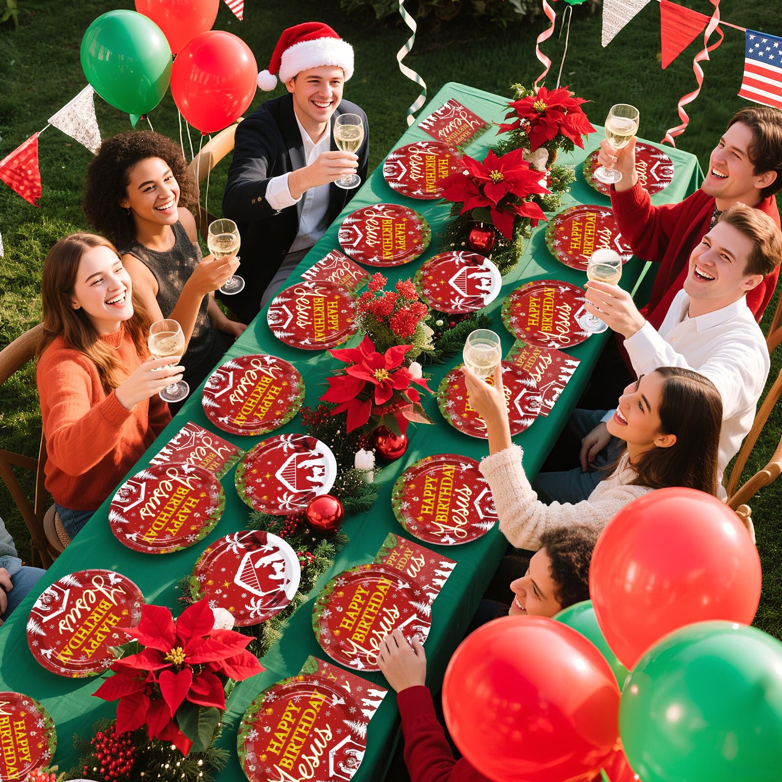 96 Pcs Red Jesus's Birthday Party Plates and Napkins - Grencian