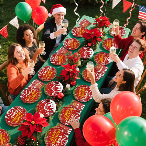 96 Pcs Red Jesus's Birthday Party Plates and Napkins - Grencian