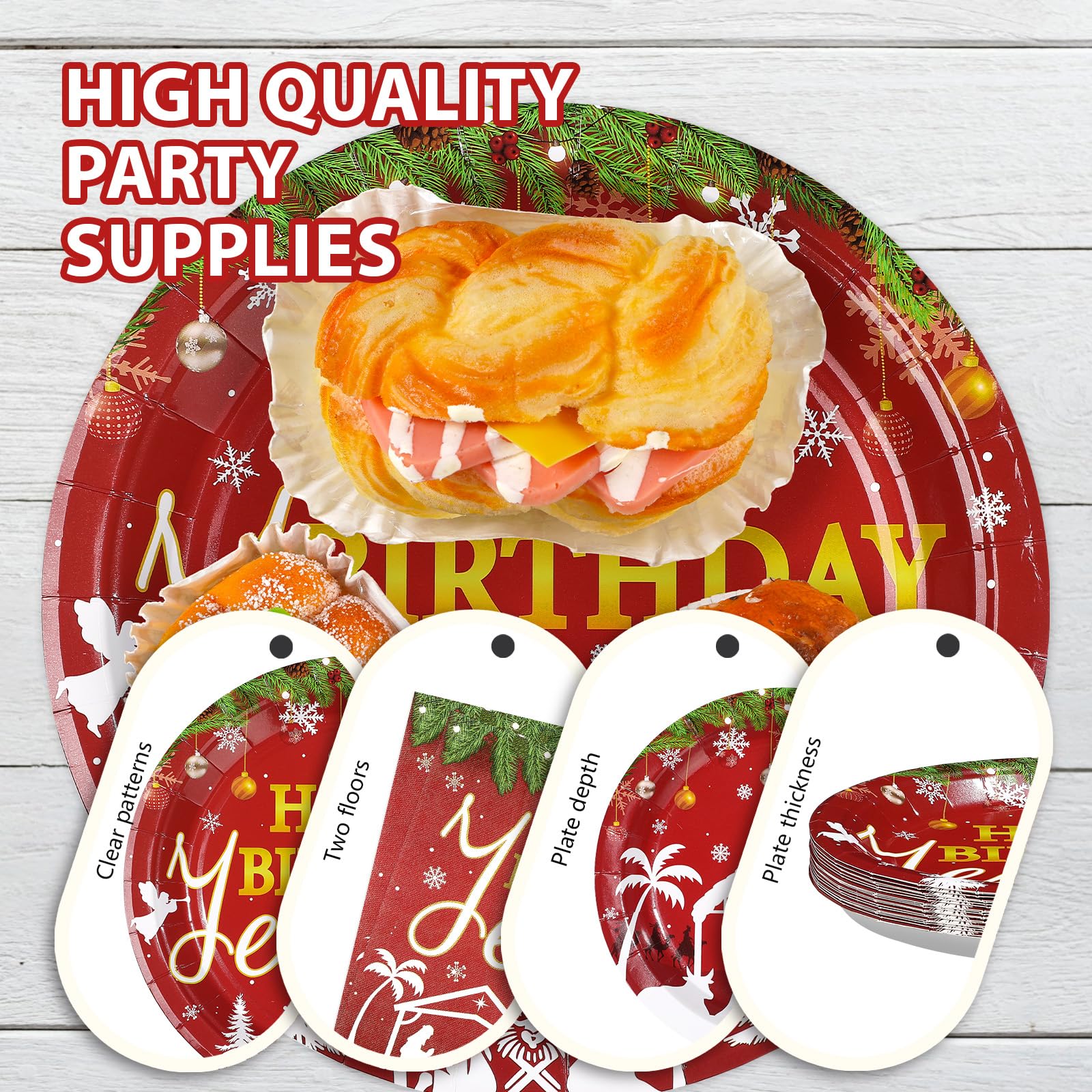 96 Pcs Red Jesus's Birthday Party Plates and Napkins - Grencian