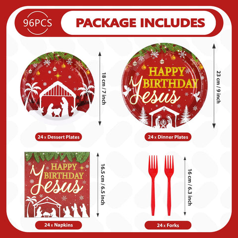 96 Pcs Red Jesus's Birthday Party Plates and Napkins - Grencian