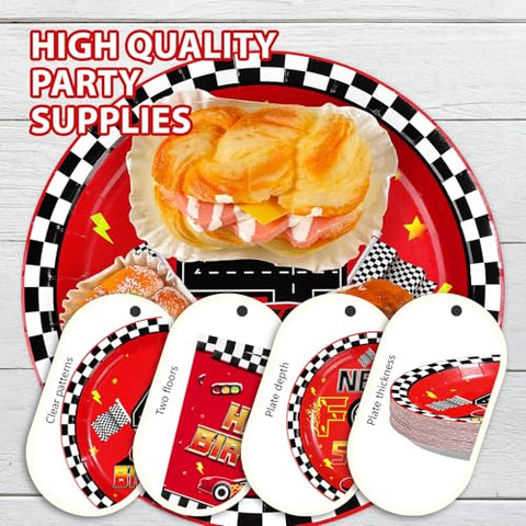 96 Pcs Red Race Car 4th Birthday Party Plates and Napkins - Grencian