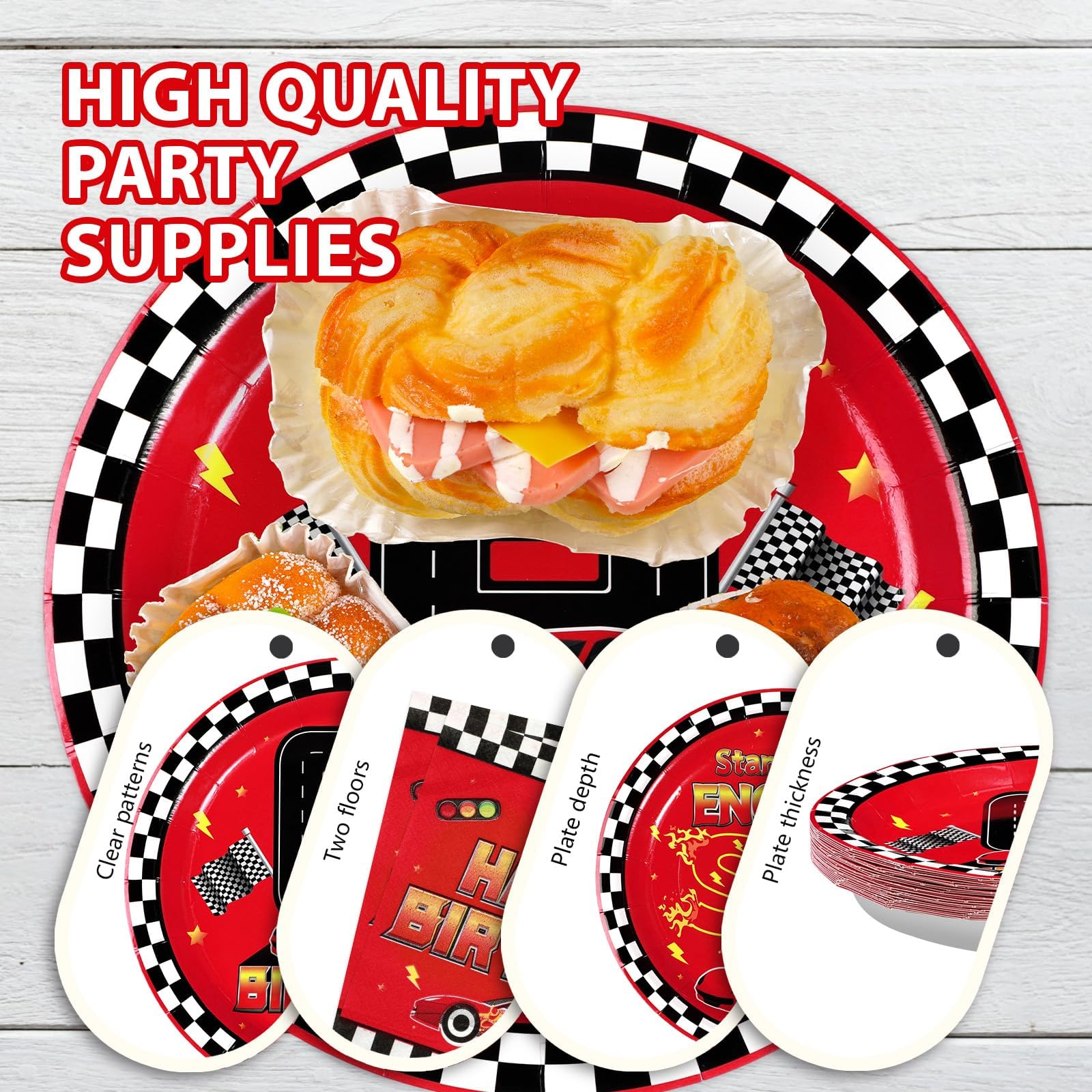 96 Pcs Red Race Car 6th Birthday Party Plates and Napkins - Grencian