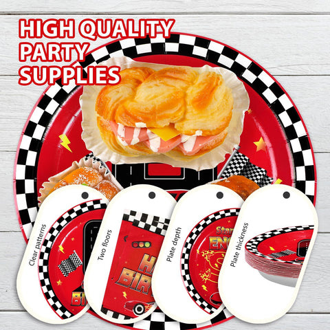 96 Pcs Red Race Car 6th Birthday Party Plates and Napkins - Grencian