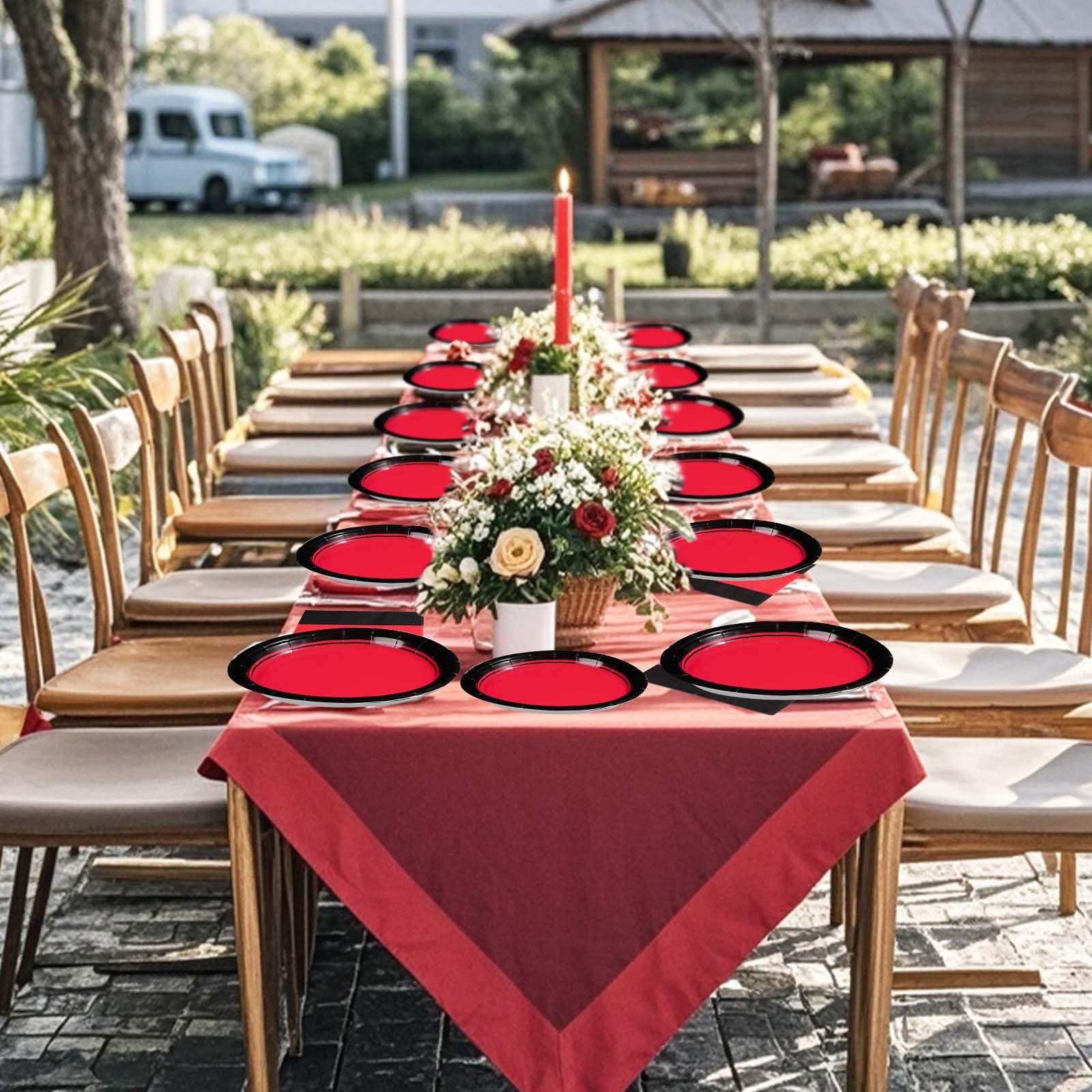 96 Pcs Red and Black Party Plates and Napkins - Grencian