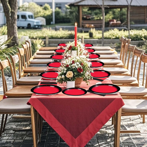 96 Pcs Red and Black Party Plates and Napkins - Grencian