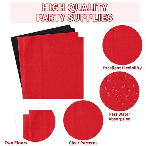 96 Pcs Black Red Party Plates and Napkins - Grencian