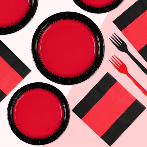 96 Pcs Red and Black Party Plates and Napkins - Grencian