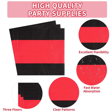 96 Pcs Red and Black Party Plates and Napkins - Grencian